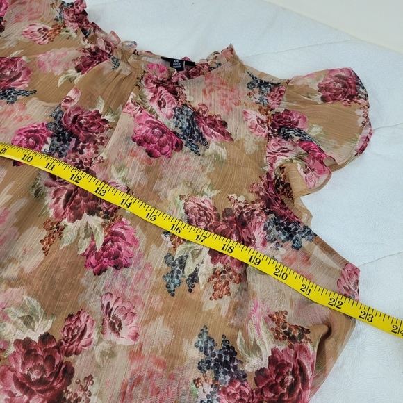 Torrid tan pink moody floral sheer blouse ruffle cap sleeves fairy girly  M/L - Picture 7 of 11